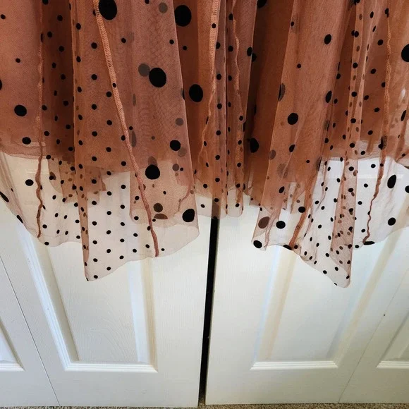 Maeve Anthropologie Polka Dot Tulle Maxi Skirt Brown Black Flocked Mesh Medium - Picture 4 of 8